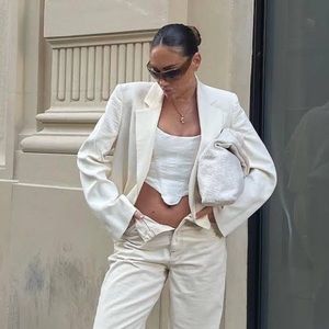 Zara White Denim Corset Top size Medium